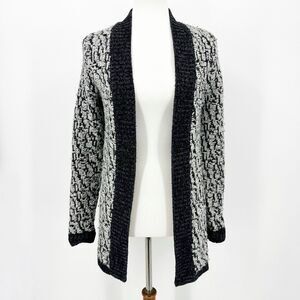 Loft Cardigan Sweater Open Front Boucle Knit Gray Black XS Wool Alpaca‎ Cozycore